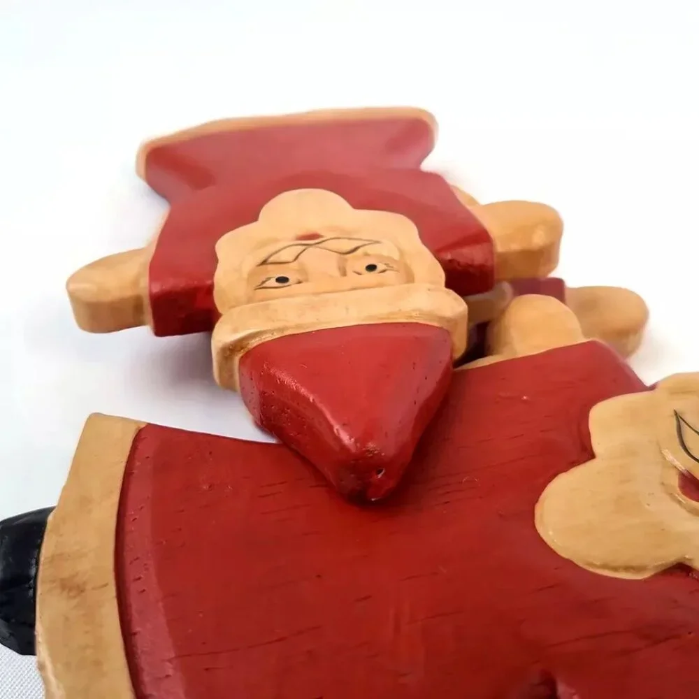 Artisan Hand Crafted Santa Claus Christmas Ornaments Wooden Painted Set Folk Art - Picture 4 of 6